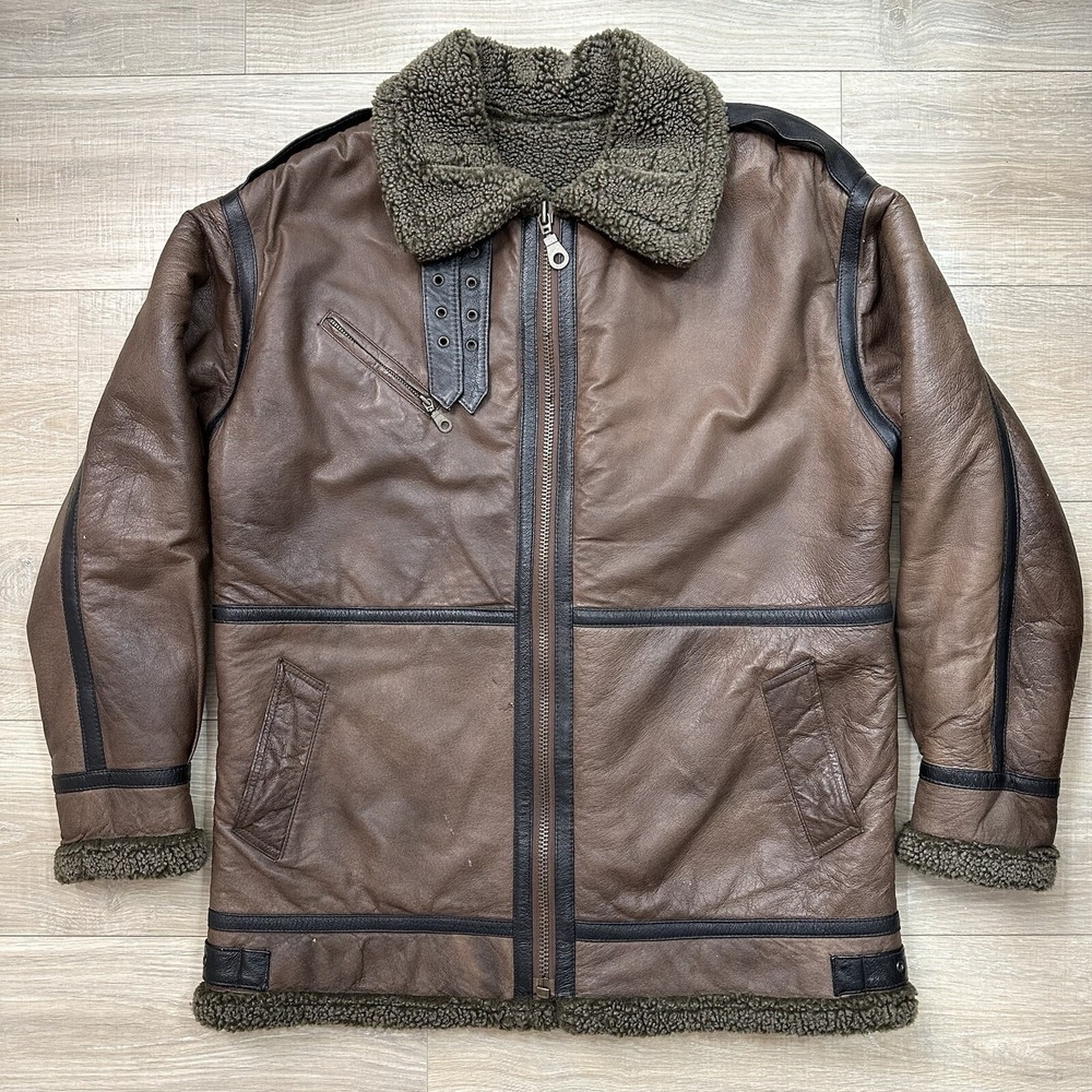 VTG Aviator Bomber B3 Leather Brown Jacket Sherpa LLoyd Elliot's Country Club Md